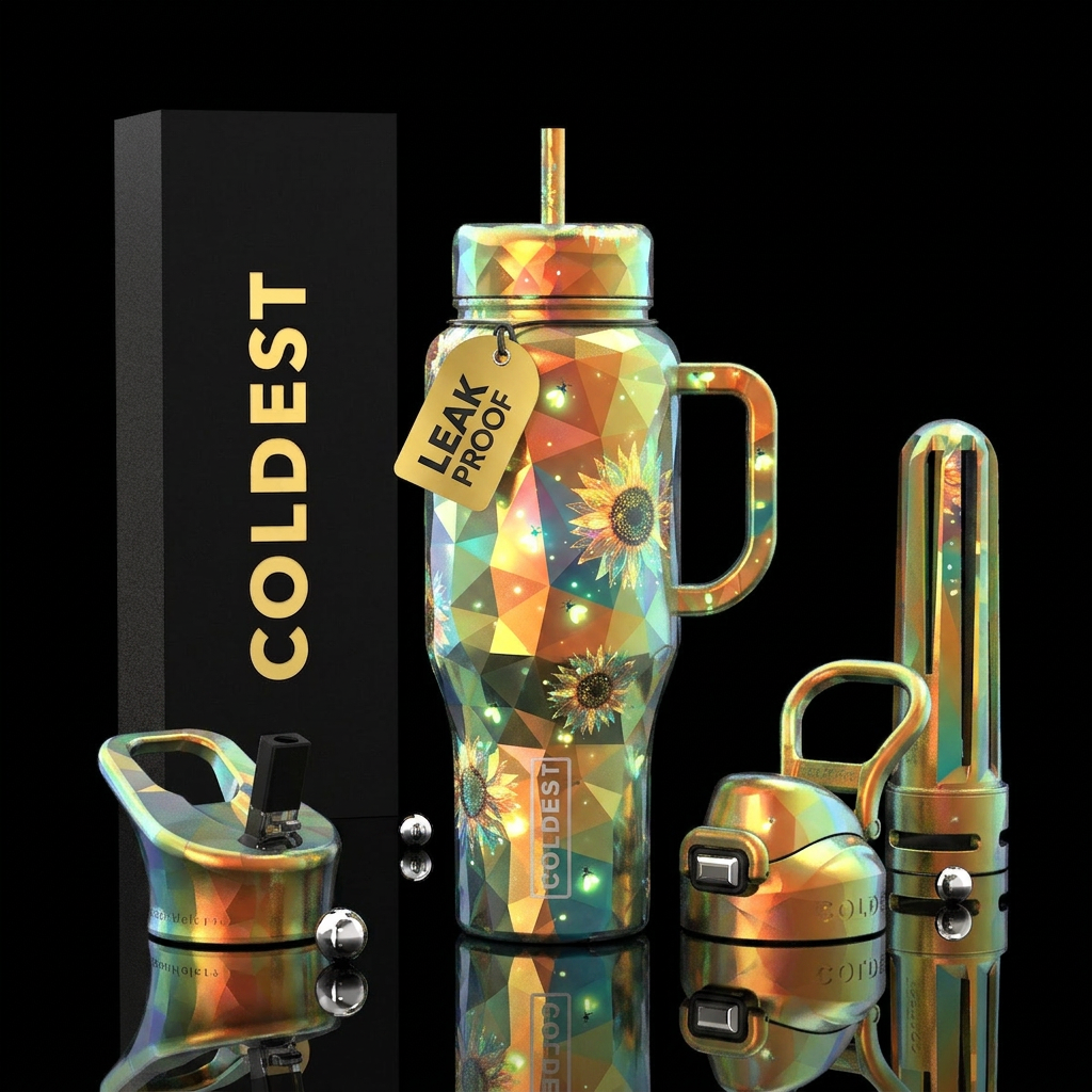 Sunflowers, fireflies, glossy, spritz, spritz, pri... water bottle design