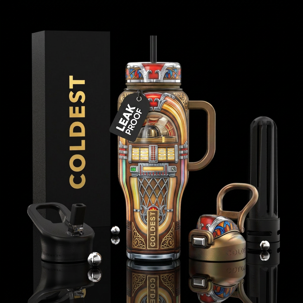 Antique jukebox,, ageless, extravagant, opulent, e... water bottle design
