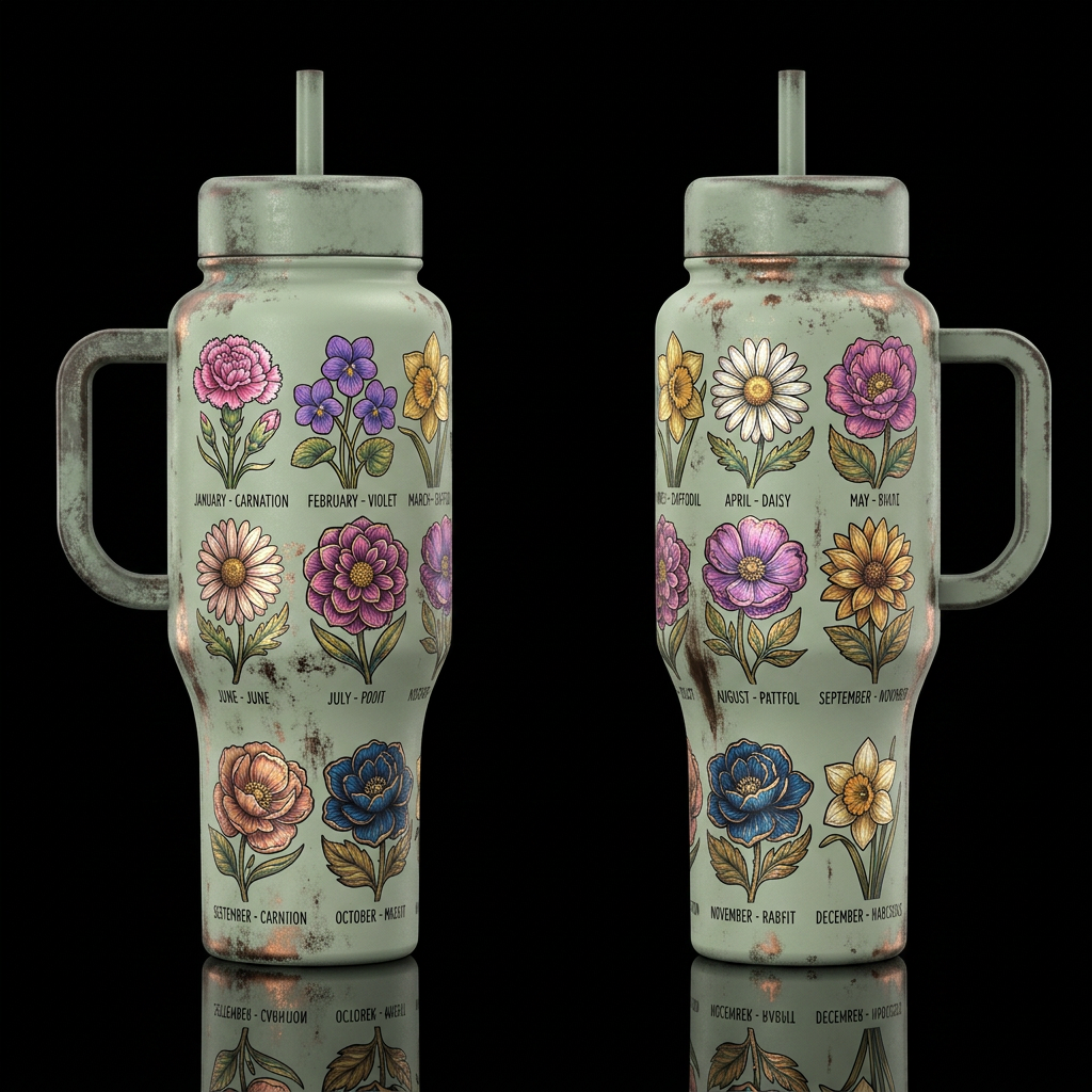Birth Flowers water bottle design