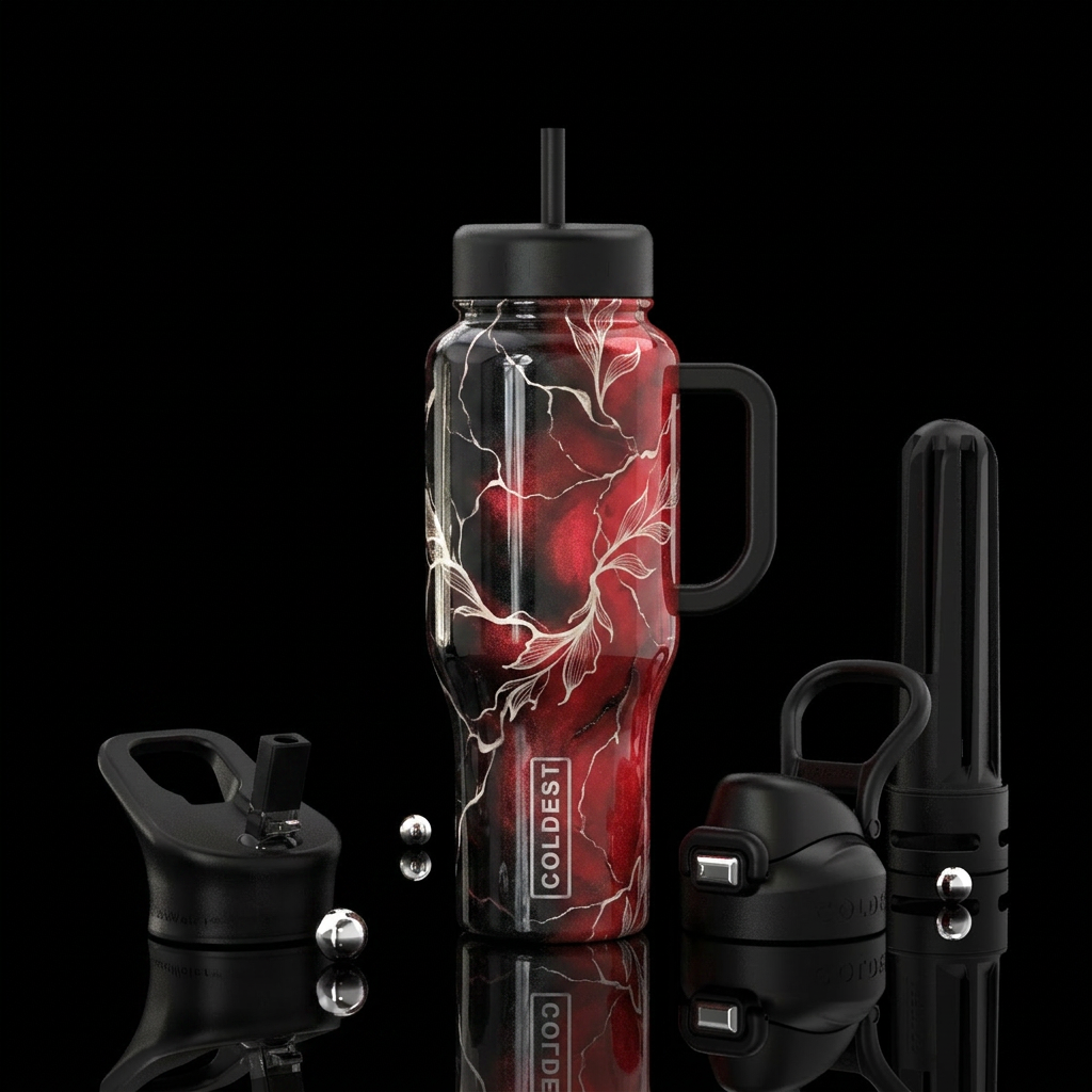 Christmas, gradient, onyx, red, white ivory veins,... water bottle design