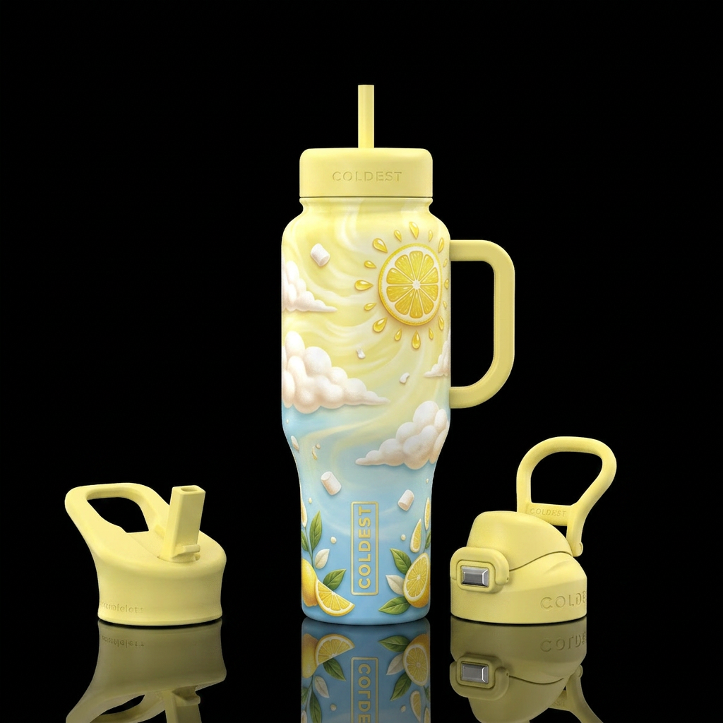 Marshmallow clouds, lemonade skies, lemon slice su... water bottle design