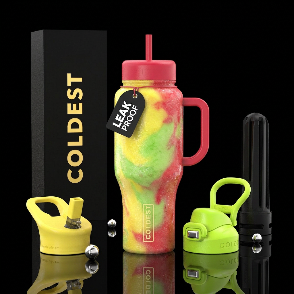 Realism, partly melted, Tri color sorbet, lemon, l... water bottle design