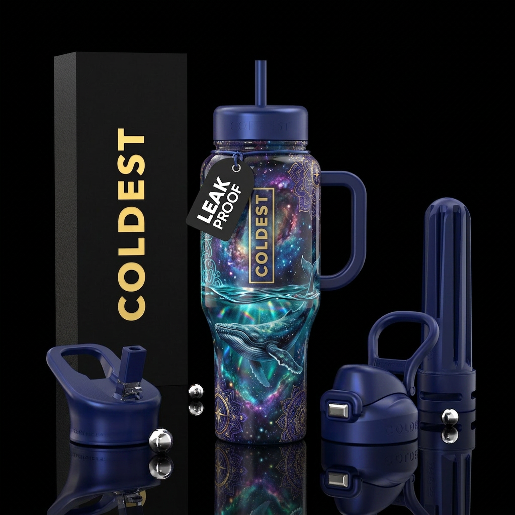 Ocean, realism, shiny, mystical, highly detailed, ... water bottle design