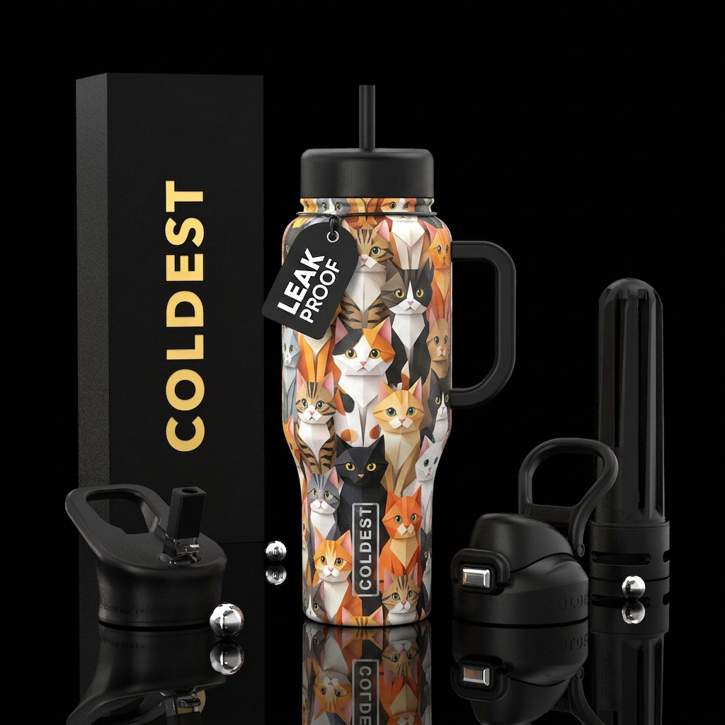 Oragami cats with eyes open, all colors of cats, c... water bottle design