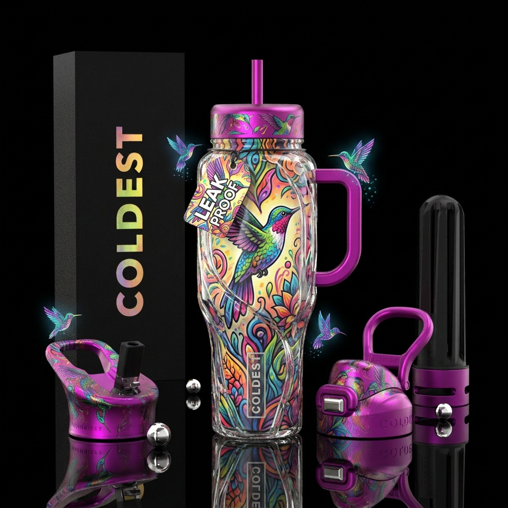 glass blowing, delicate, peaceful, pop art, maxima... water bottle design