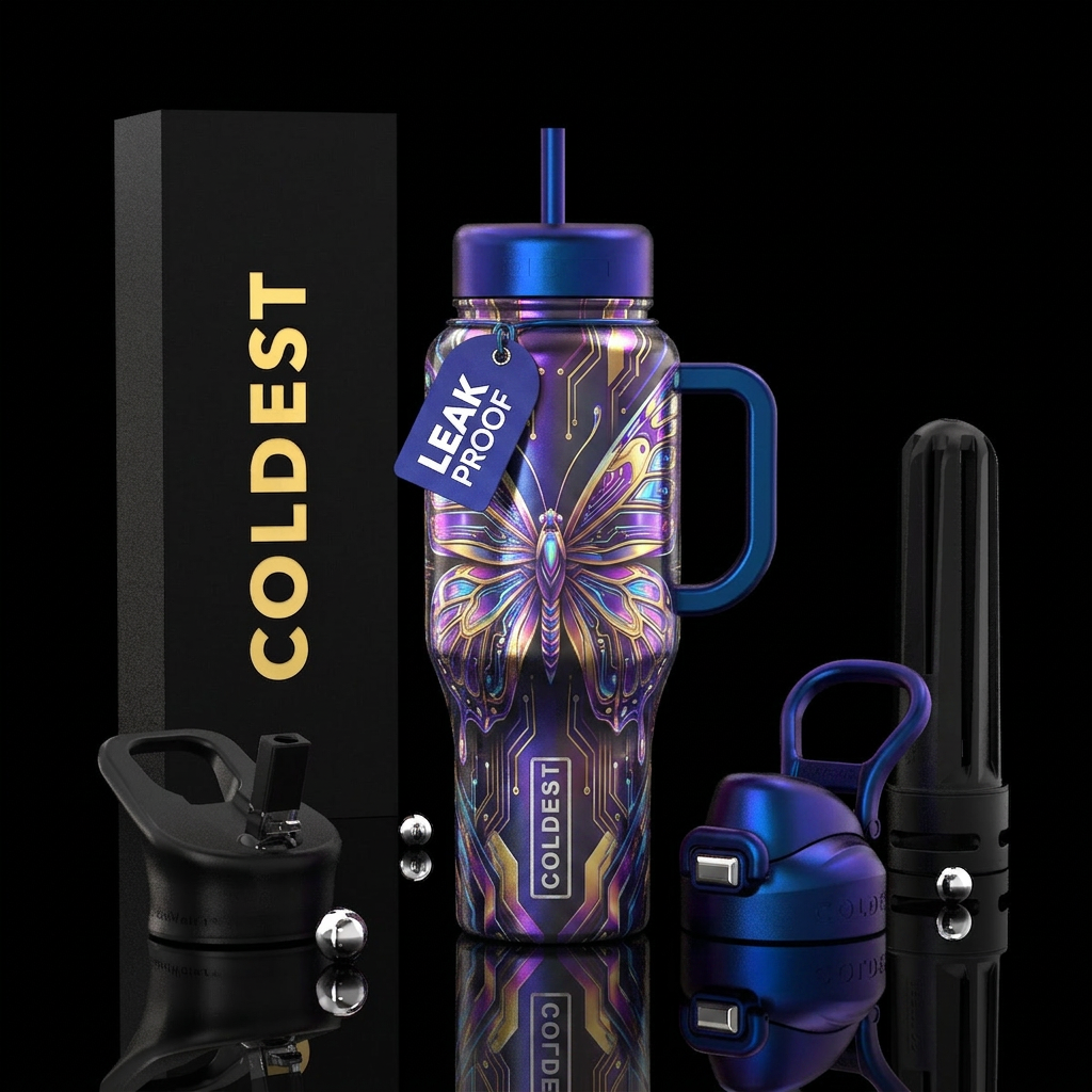 futuristic, butterfly water bottle design