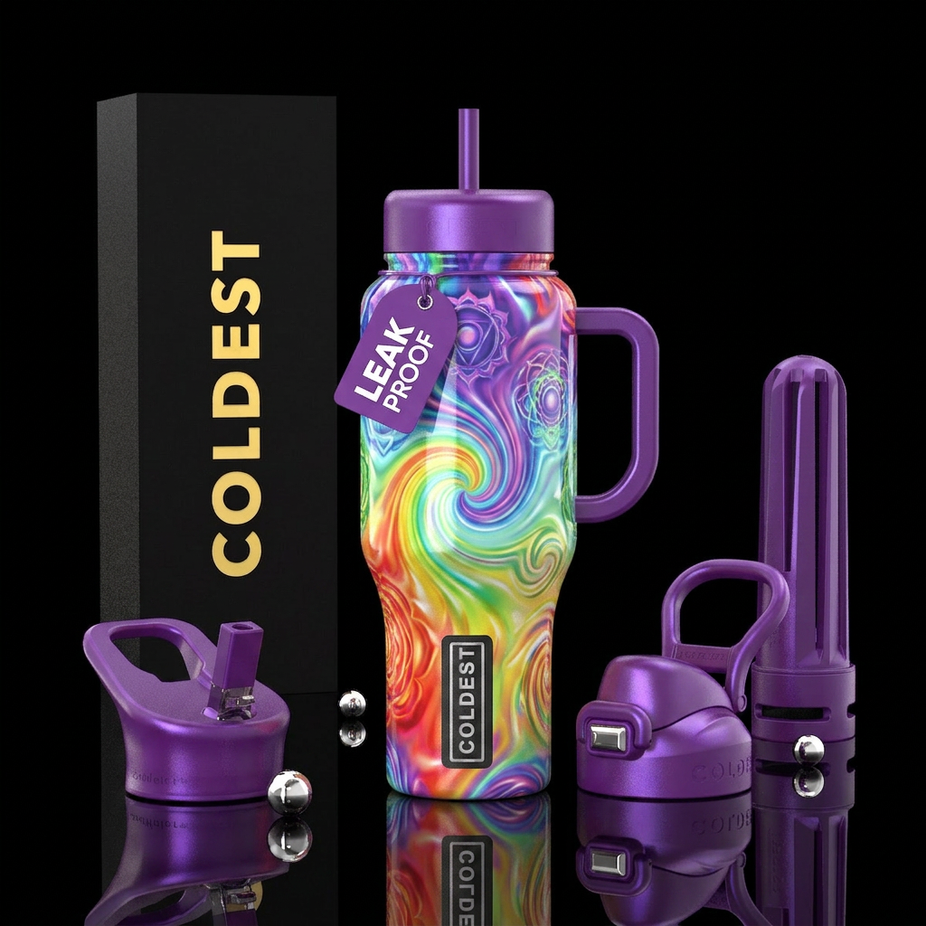 youthful, chakra,, psychedelic, glossy water bottle design