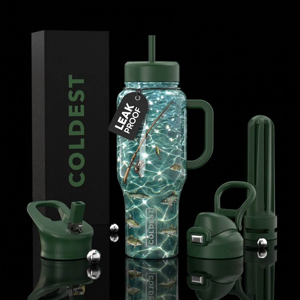 Glossy shimmering clear lake water, view of fish s... water bottle design