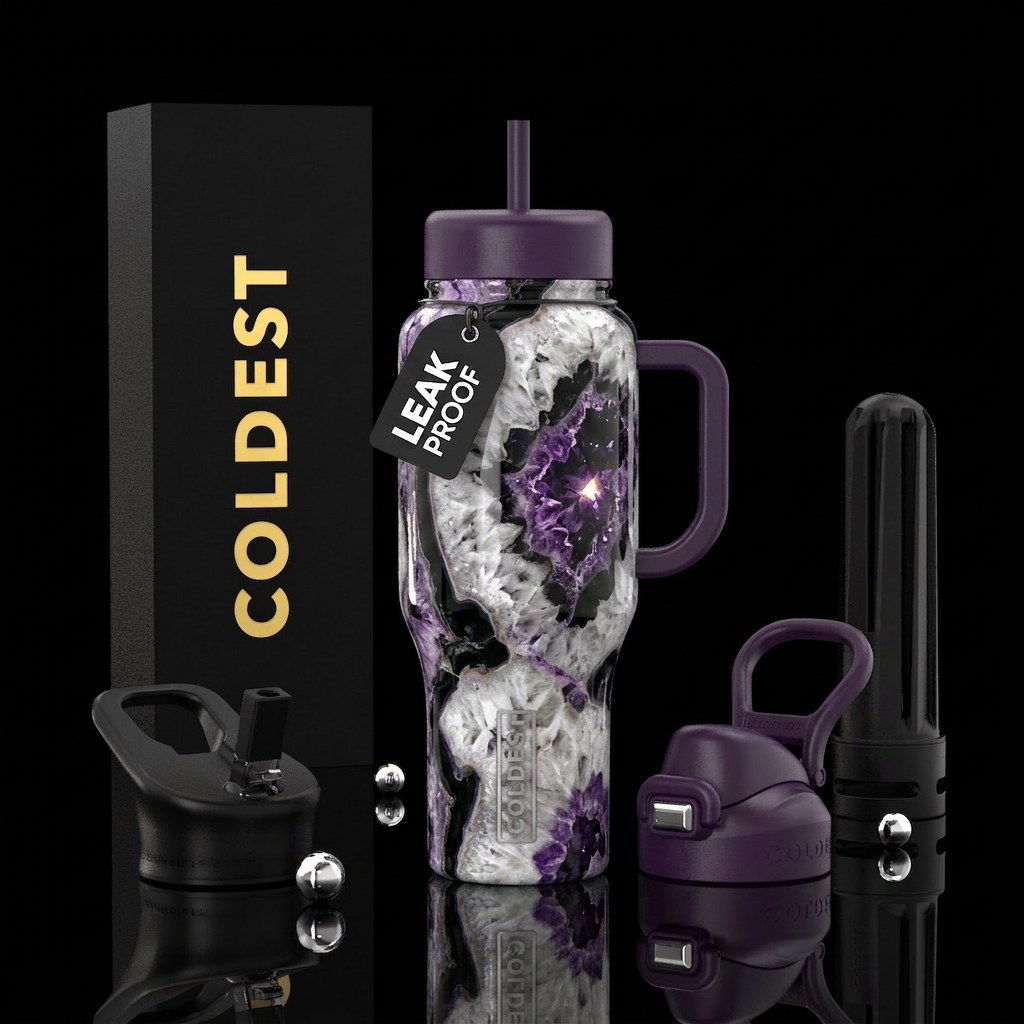The quartz, onyx and amethyst family water bottle design
