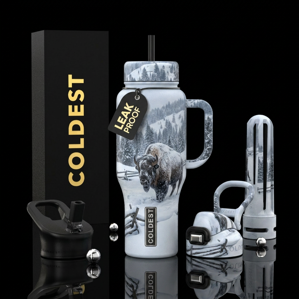 Heavy Blowing snow in the mountains, Winter in the... water bottle design
