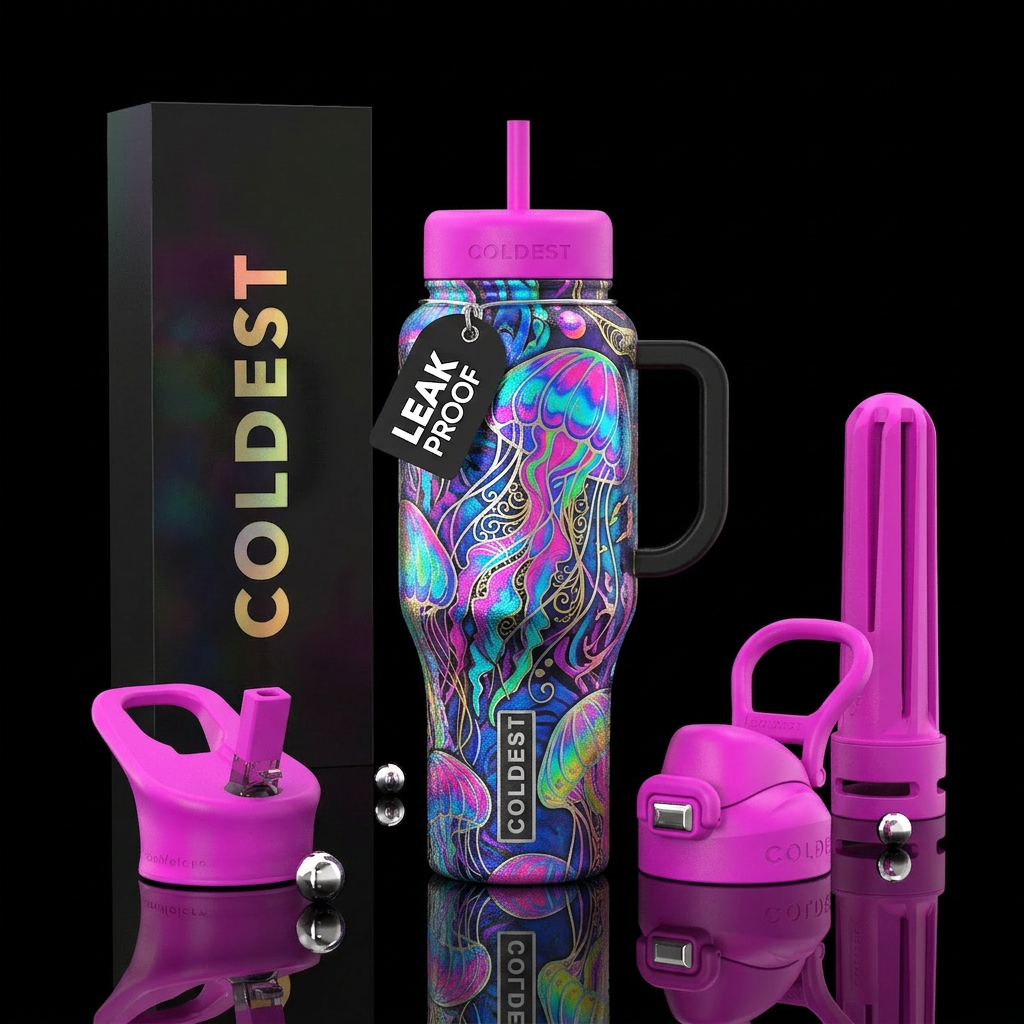 Psychedelic jellyfish water bottle design