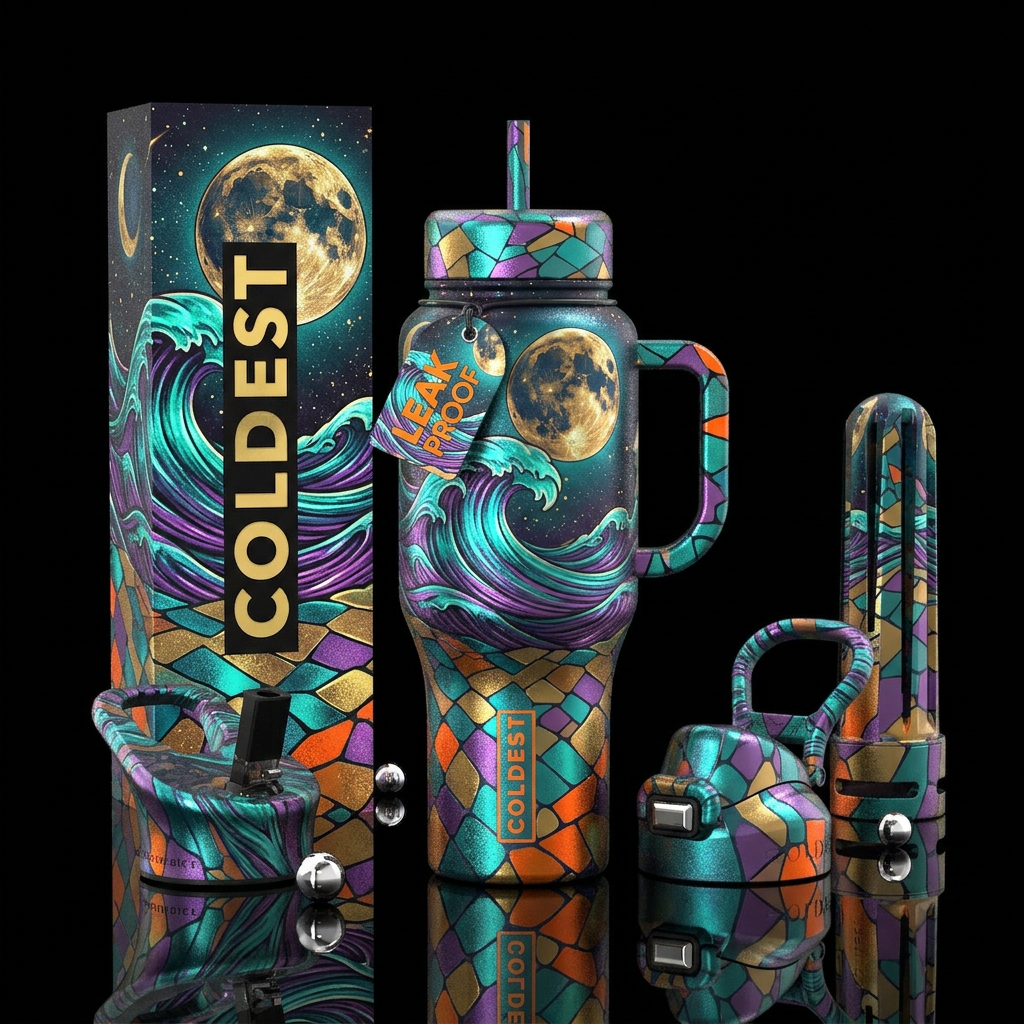 Crashing waves water bottle design
