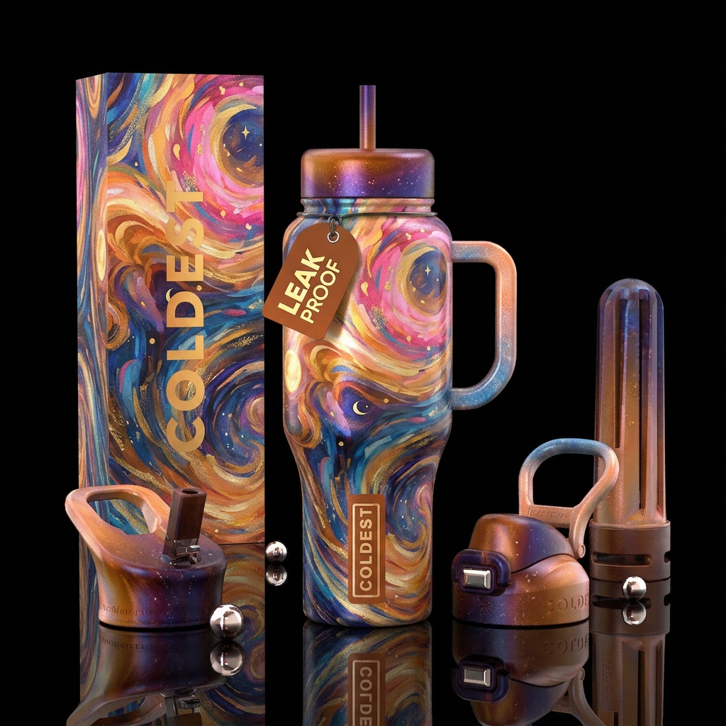 interdimensional, darkwave, starry night, harvest ... water bottle design