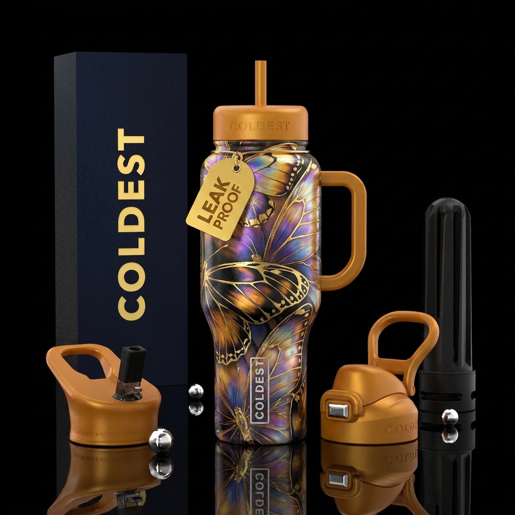 Butterfly wing, Blended Amber, gold, black onyx,, ... water bottle design
