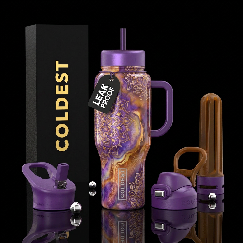 , purple, Blended Amber, gold, black onyx,, ethere... water bottle design