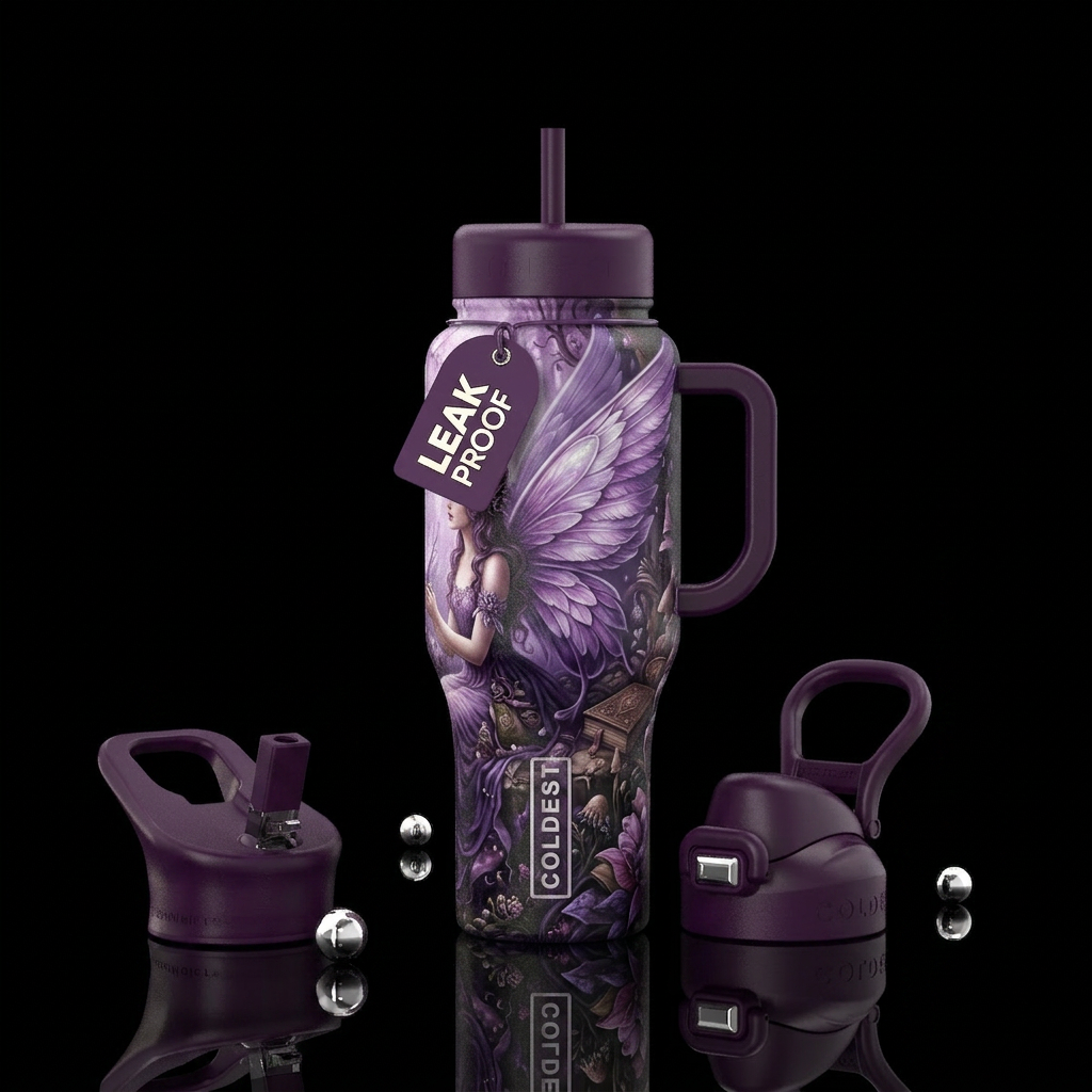 Lady in purple water bottle design