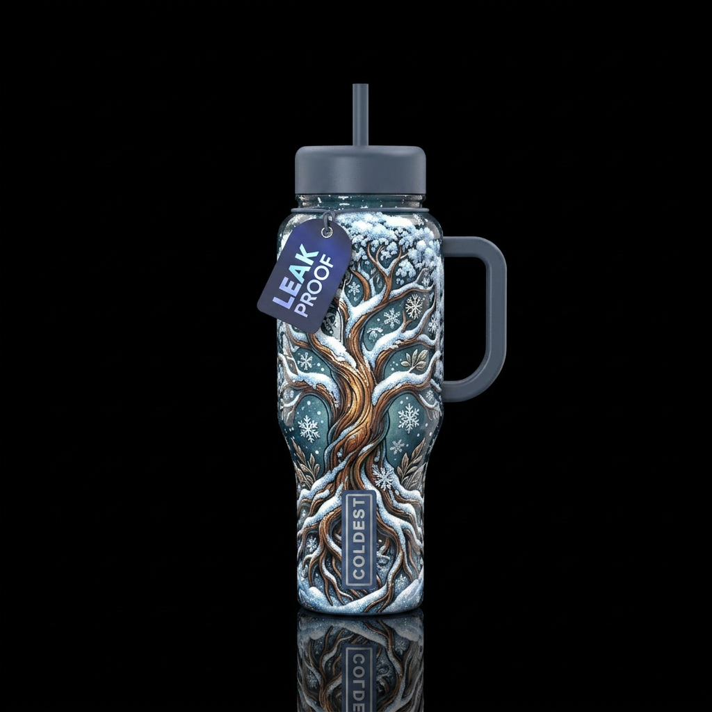 Snowy Tree of Life water bottle design