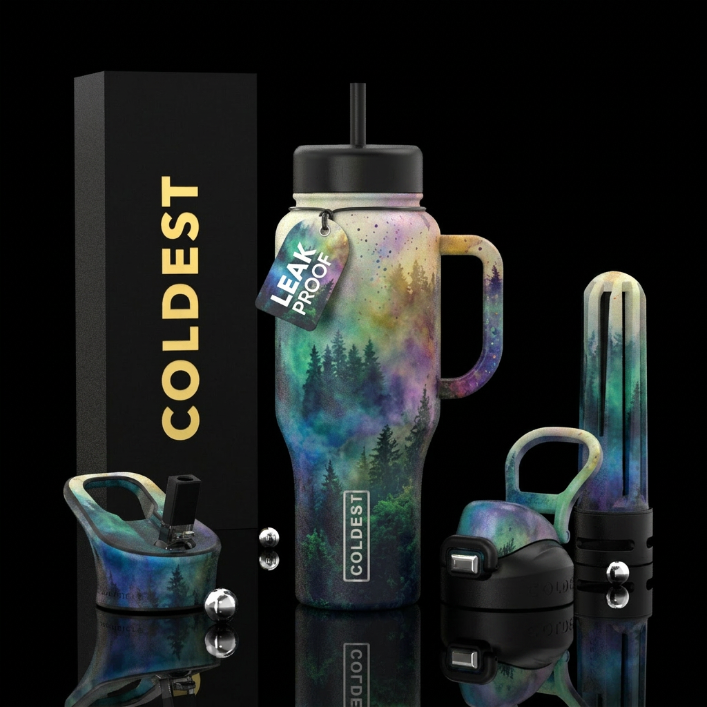 Faded, Misty, ageless, splatter, bold, misty fores... water bottle design