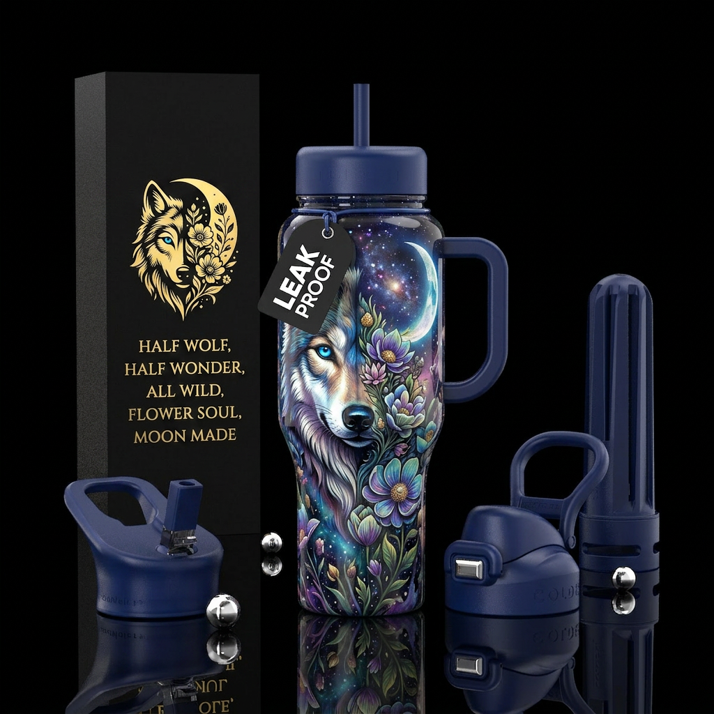 Half wolf, half wonder water bottle design