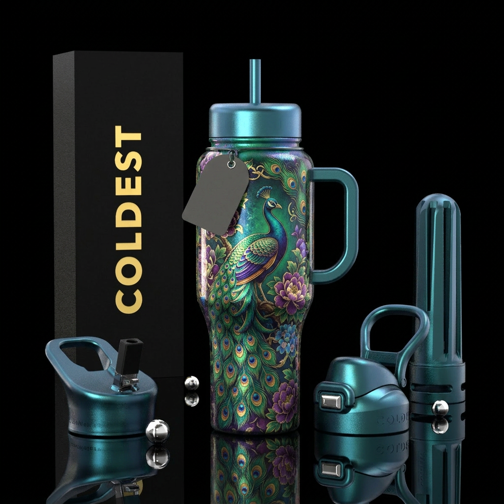 Japanese peacock water bottle design