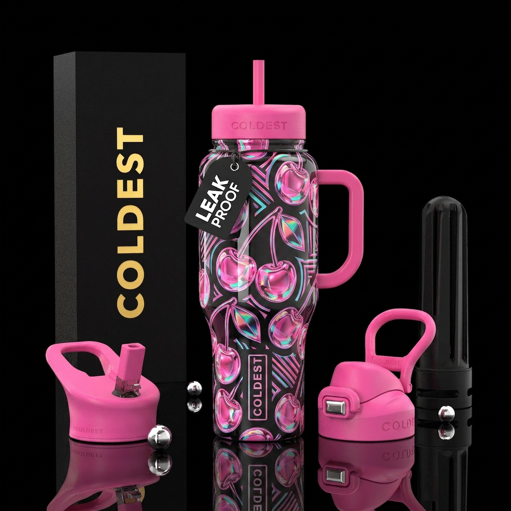 Disco cherries water bottle design