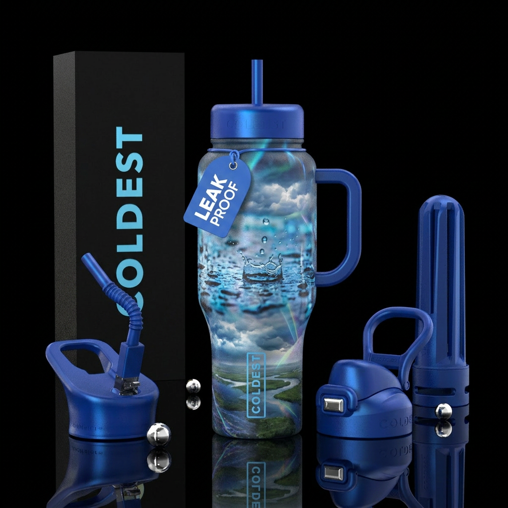 There is a rainstorm, water is dropping on concret... water bottle design