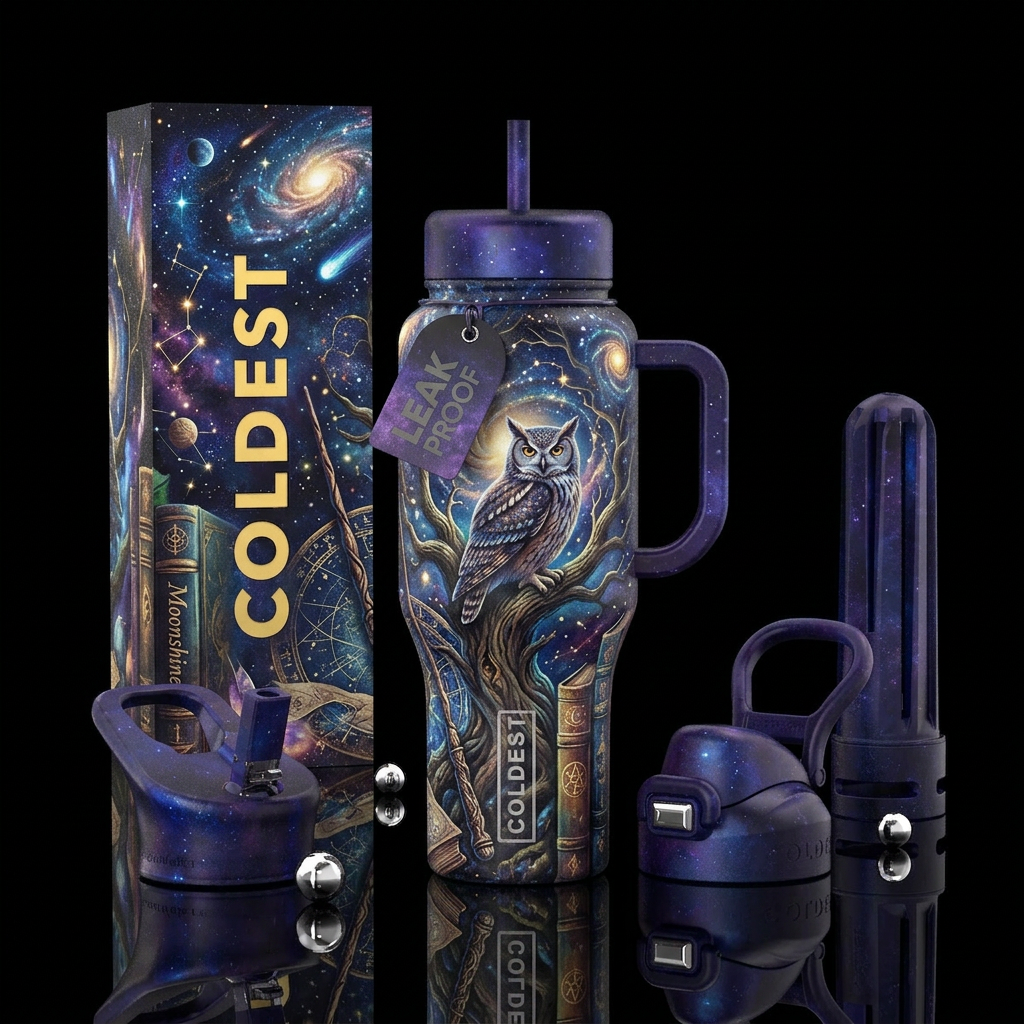 Owl High in Tree water bottle design