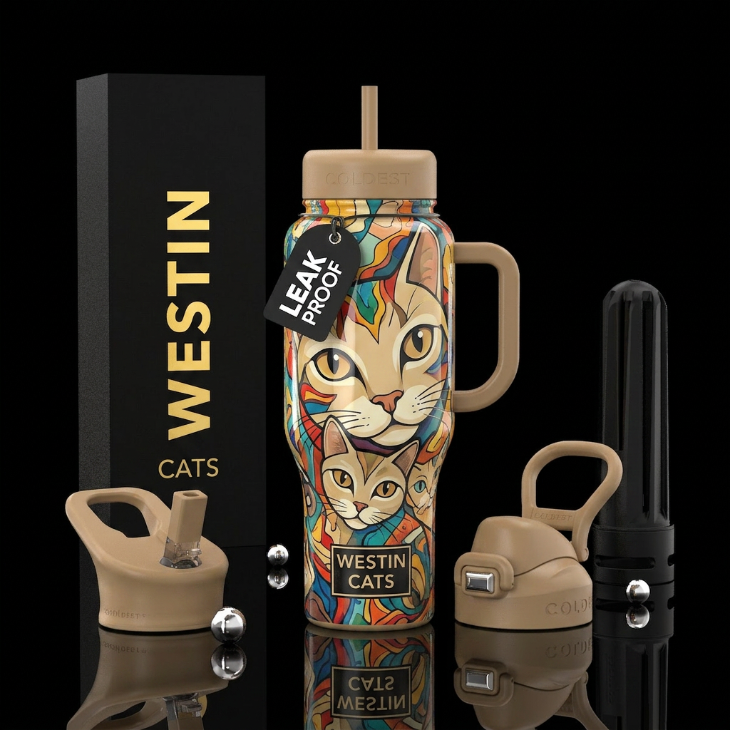 Westin cats, beige cats eye bottle, glossy, family... water bottle design