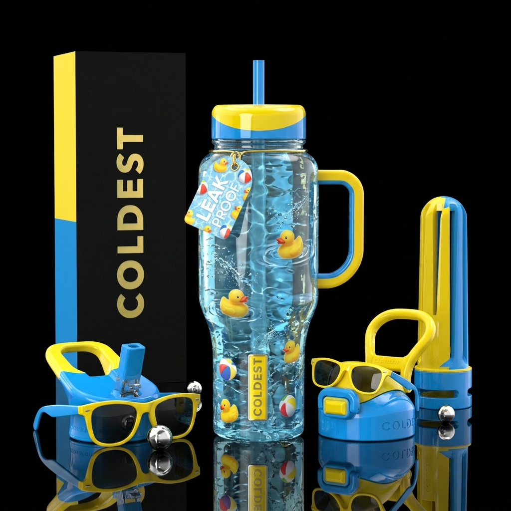bottle With pool Water , summer time, rubber ducks... water bottle design