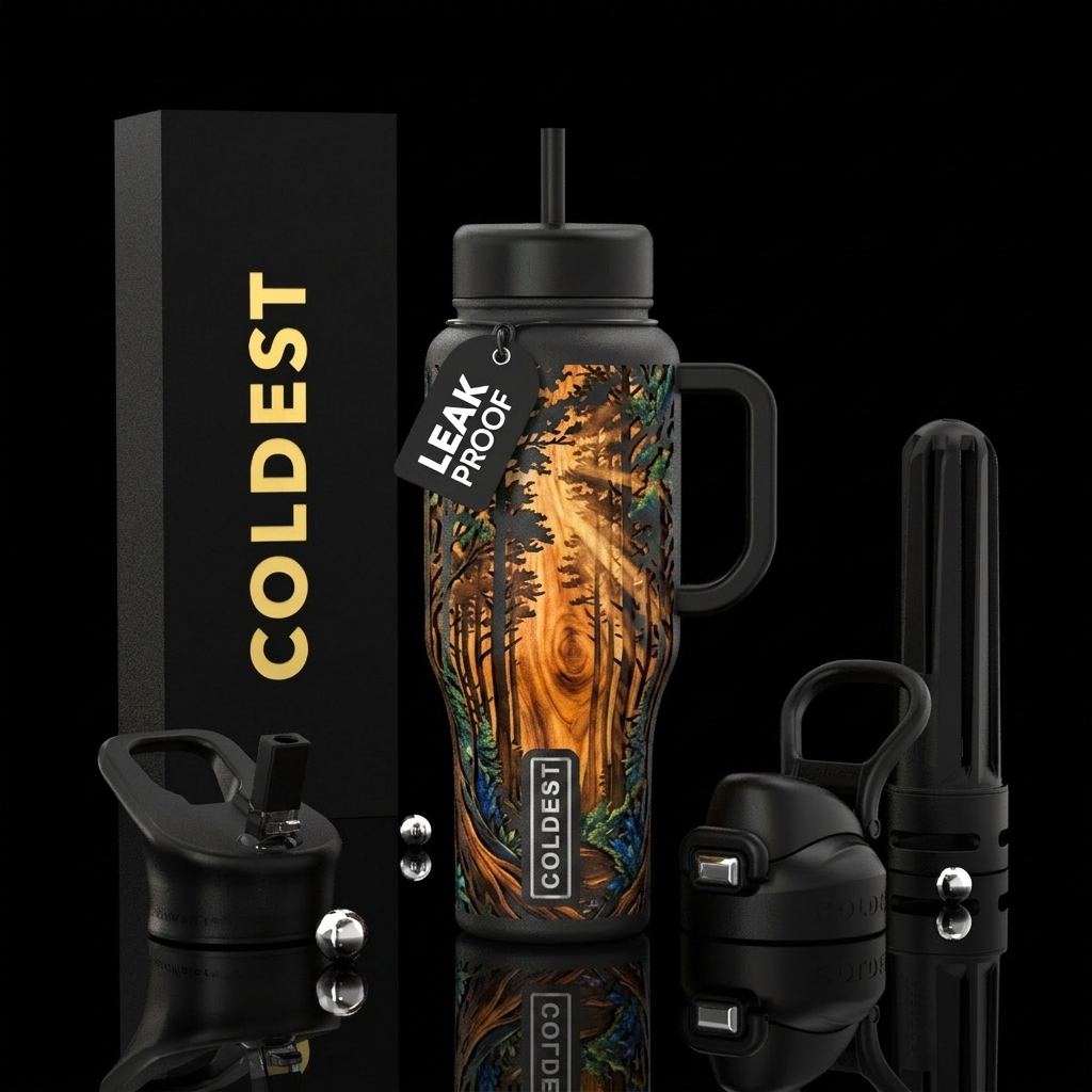 Forest through the trees water bottle design