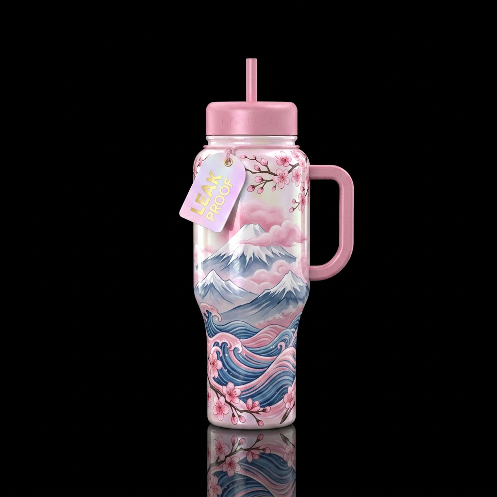 Snow capped scene water bottle design