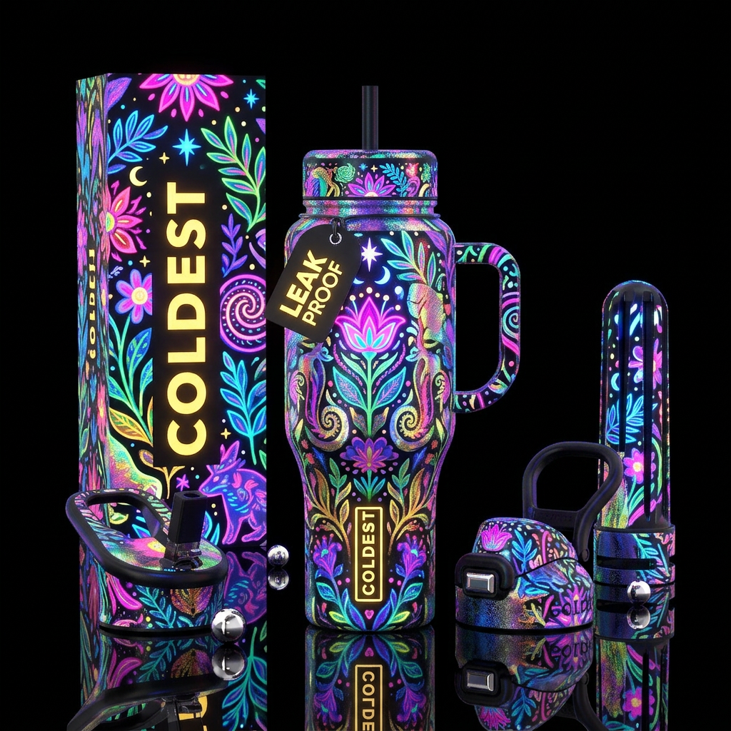 neon lights, oxidized, rebellious, midsummer, tran... water bottle design