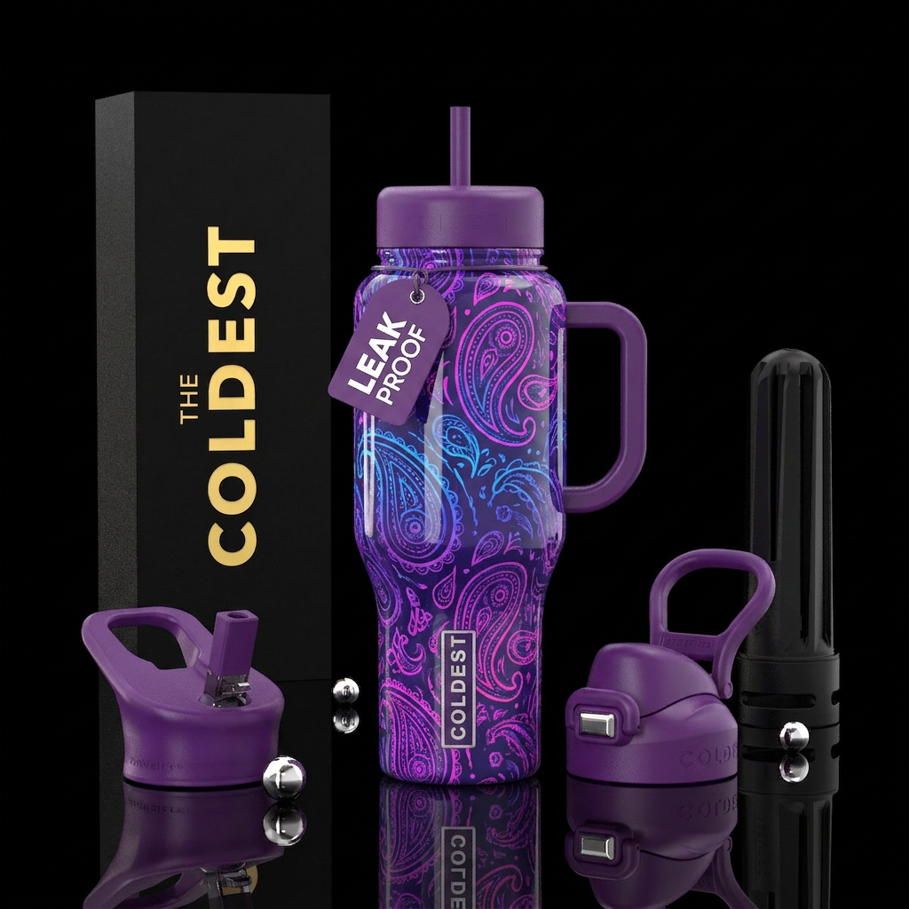 Paisley, synthwave, ombré, glossy, understated, ab... water bottle design