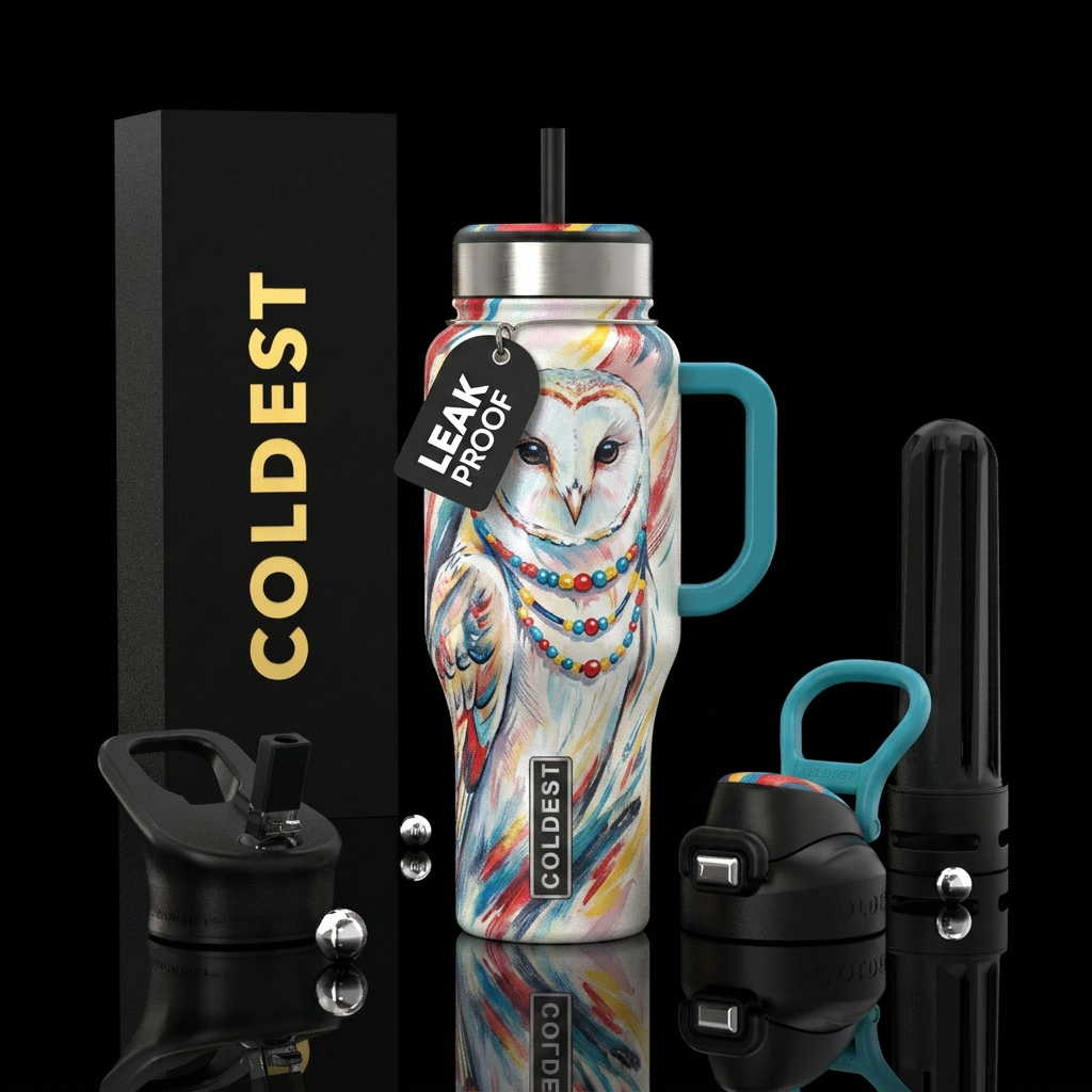 White owl water bottle design