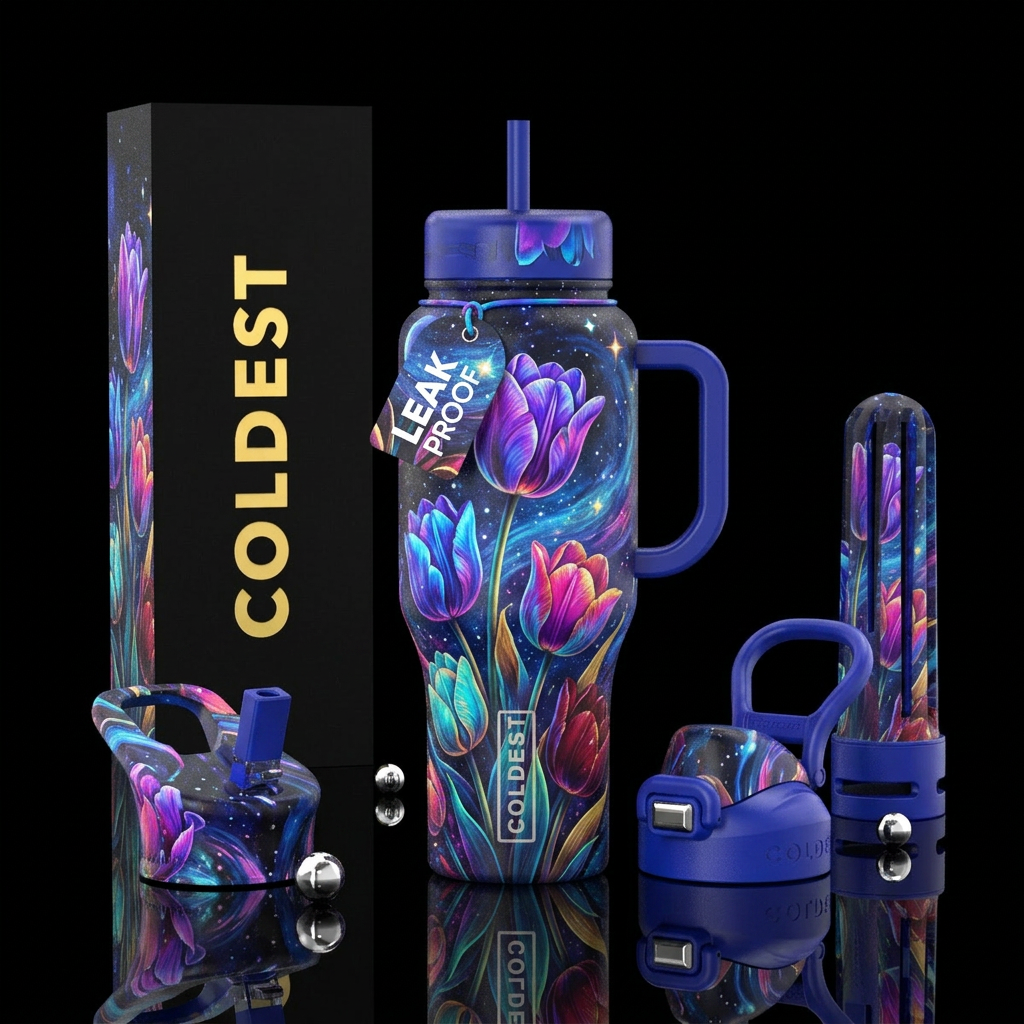 Colorful tulips, abstract,, energetic, realism, st... water bottle design