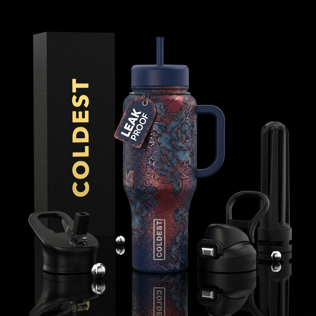 midnight blue, heavy metal, stippling, crimson, me... water bottle design