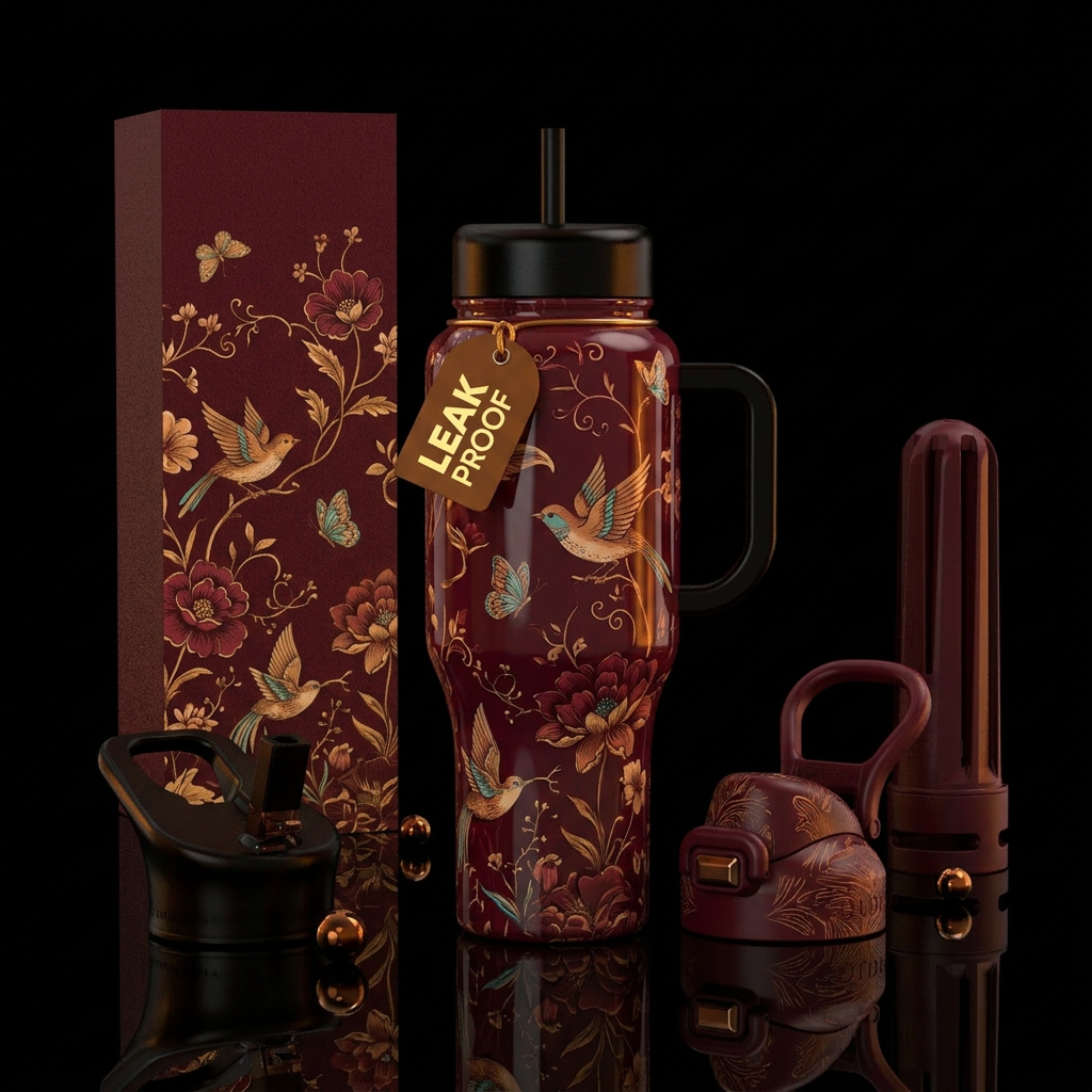 Glossy, dim light, abstract, romantic, wildflowers... water bottle design