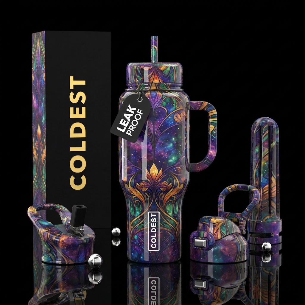 Full coverage on bottle, art nouveau, chromatic, s... water bottle design