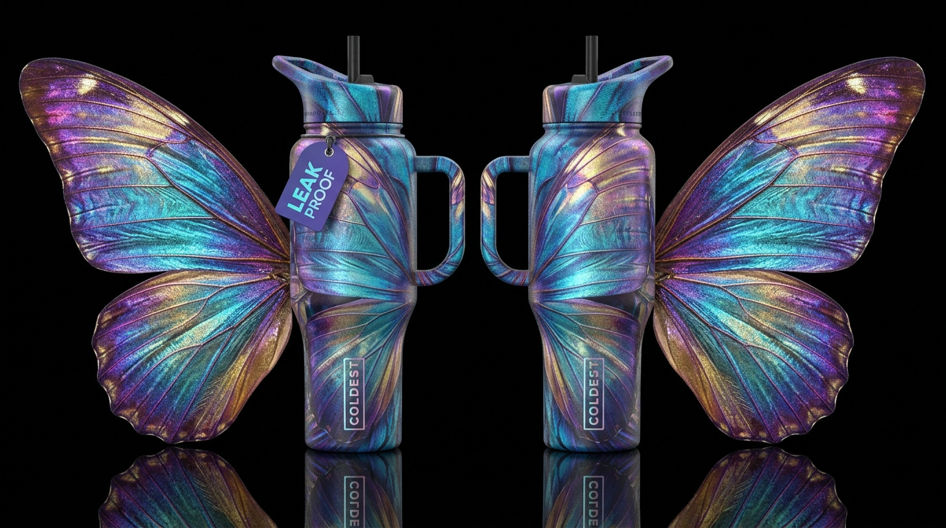 Show both Front and back view of bottle, Microscop... water bottle design