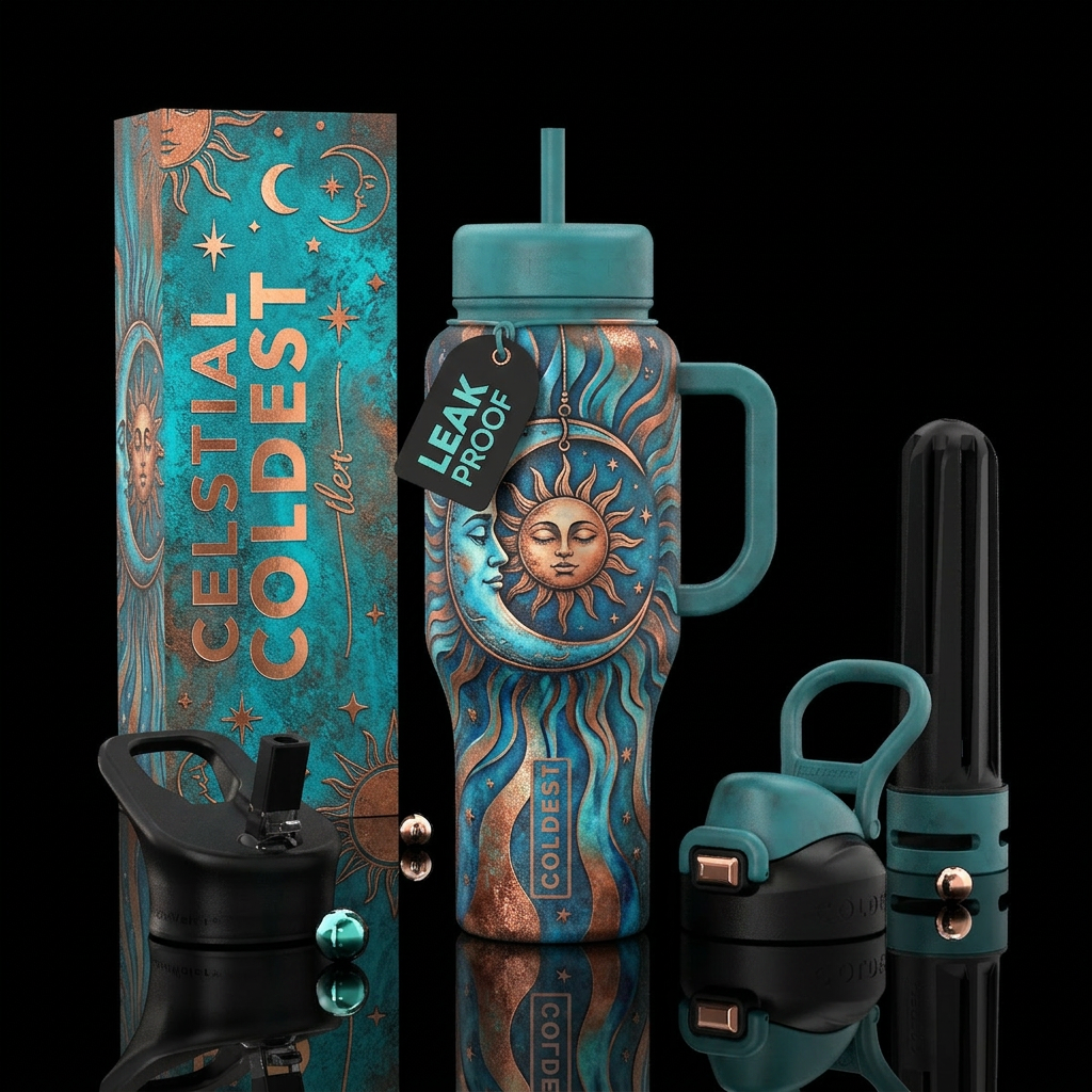 Moon holding sun water bottle design