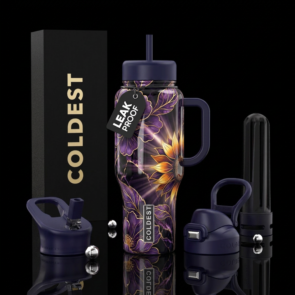 Sunflower reaching out water bottle design
