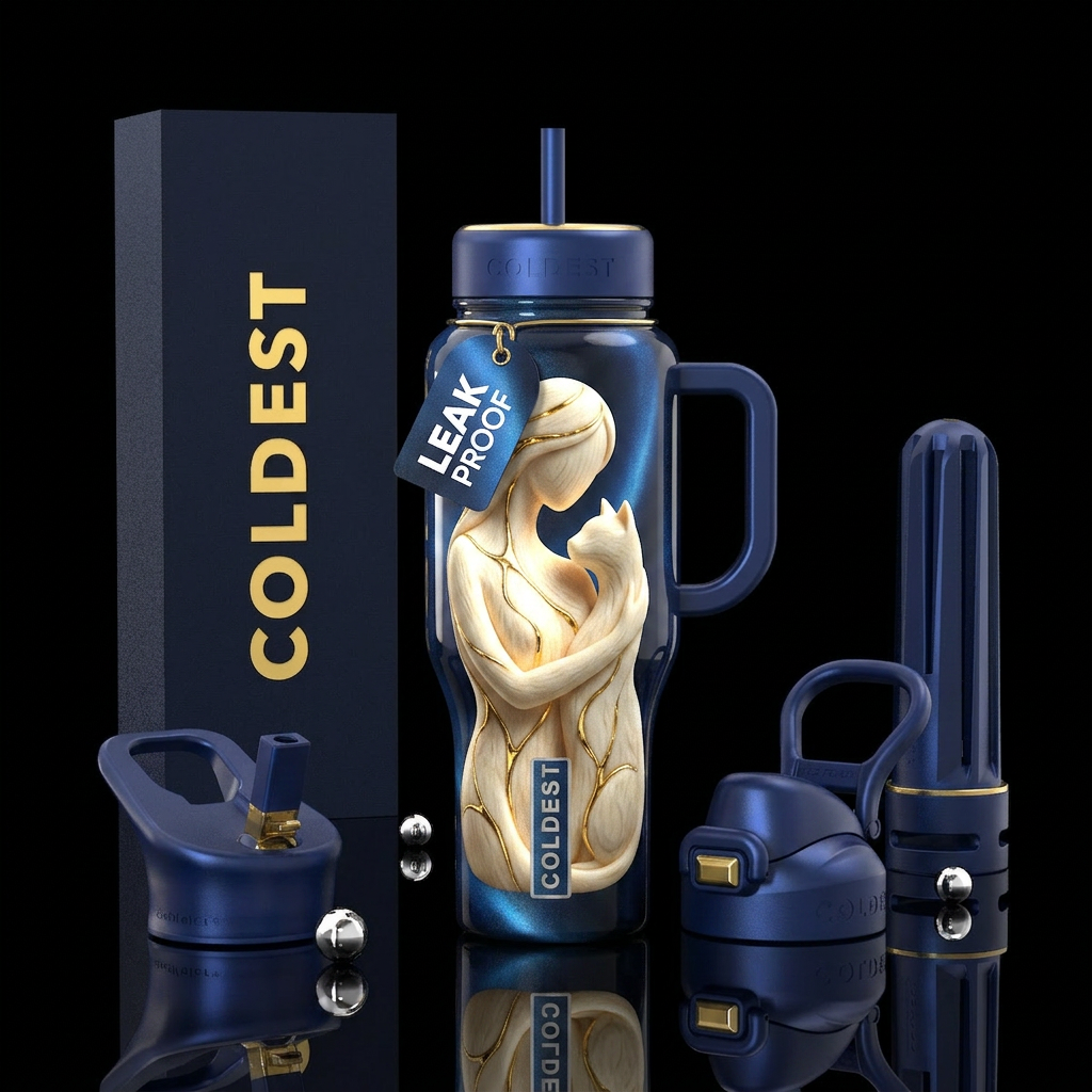 Cats eye Midnight blue bottle, backlight the sculp... water bottle design