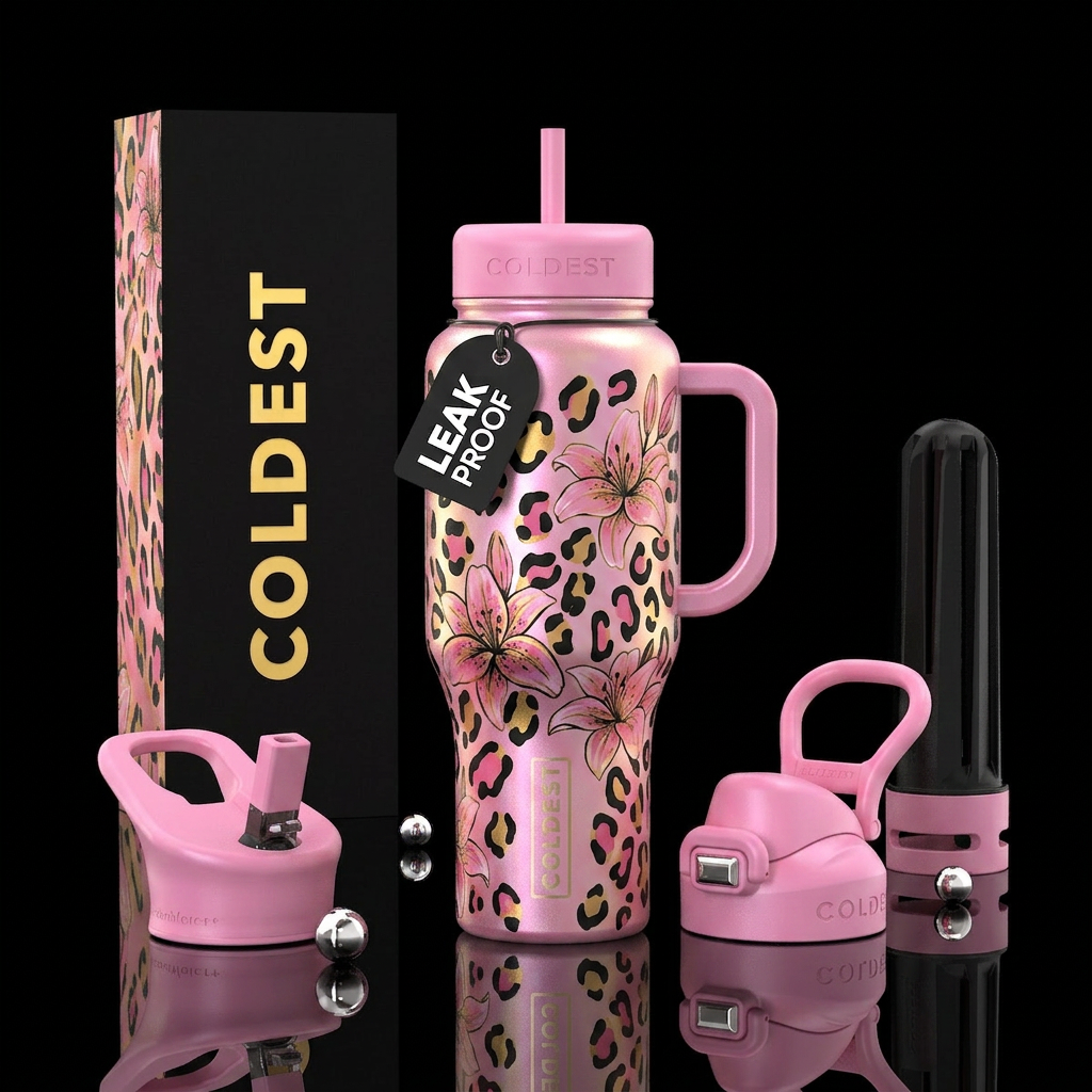 Spotty pink water bottle design