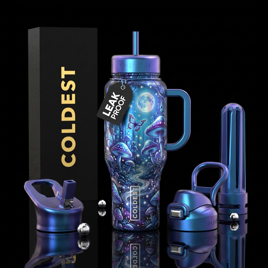 Mushroom and butterfly water bottle design
