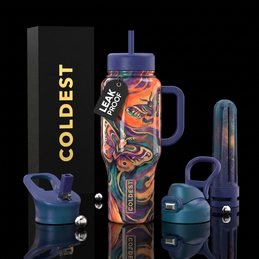 Moths at sunset water bottle design