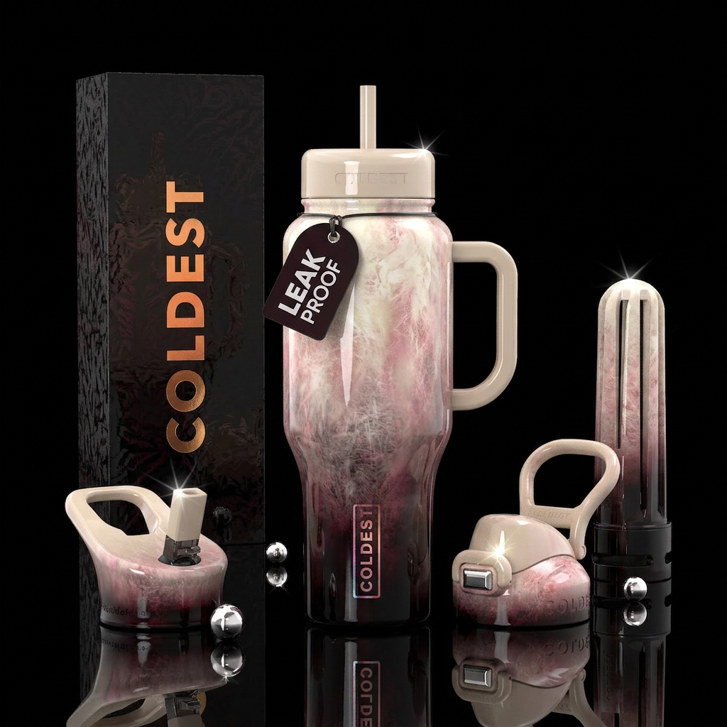 dip dye, glossy, magnolia, opulent, 3d model, roma... water bottle design