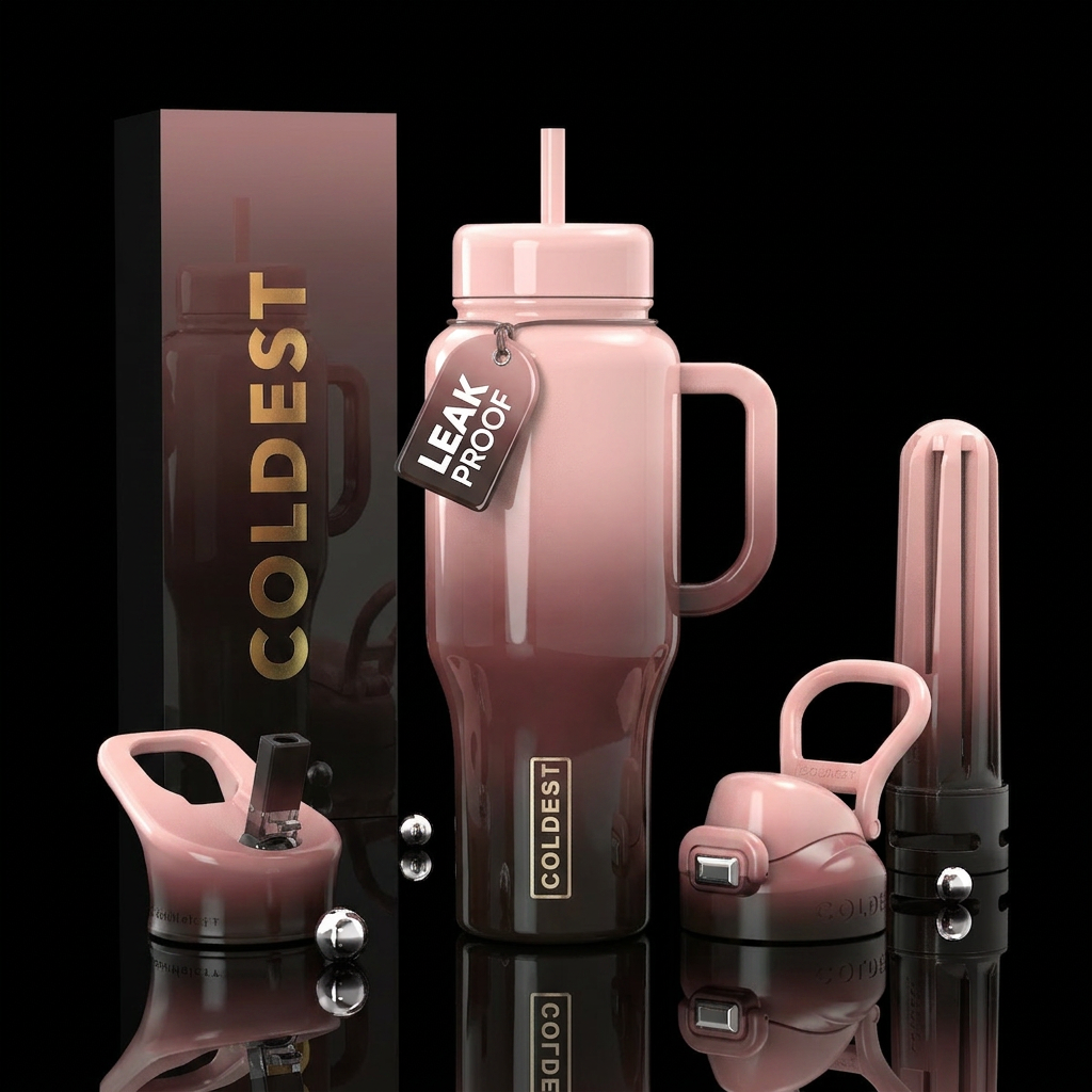dip dye, glossy, magnolia, opulent, 3d model, roma... water bottle design