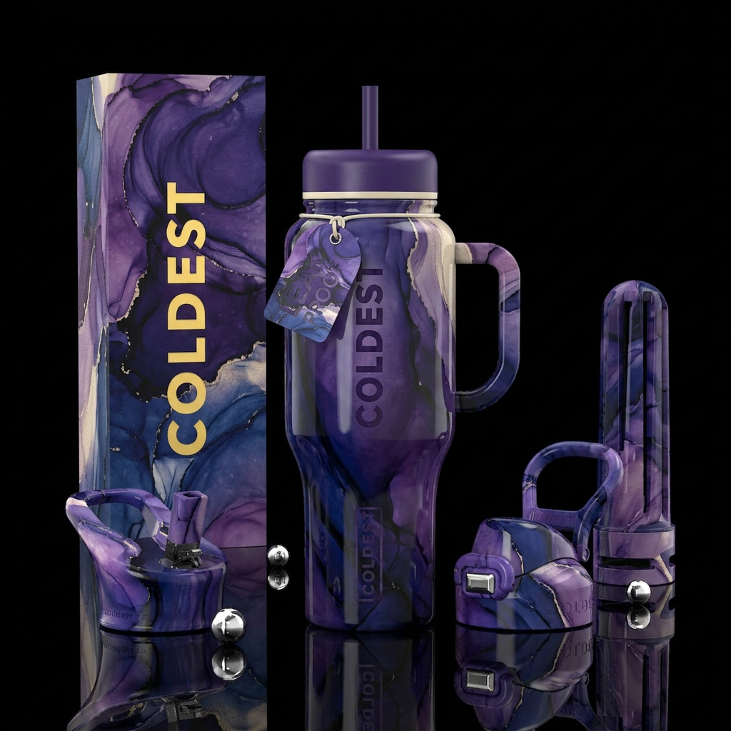 Glossy, Design using delaminating alcohol inks, fl... water bottle design