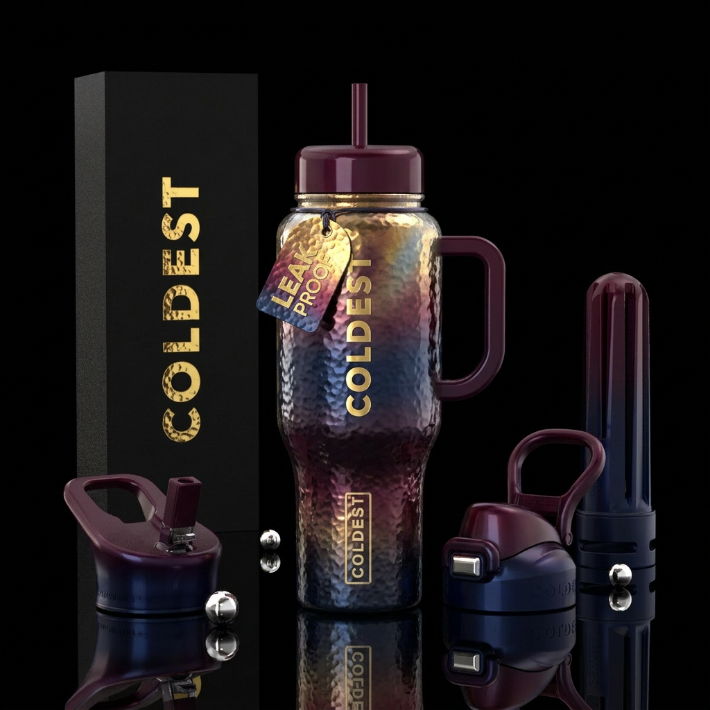 Glossy, beaten, Burgundy, navy, gold, moonshine, o... water bottle design