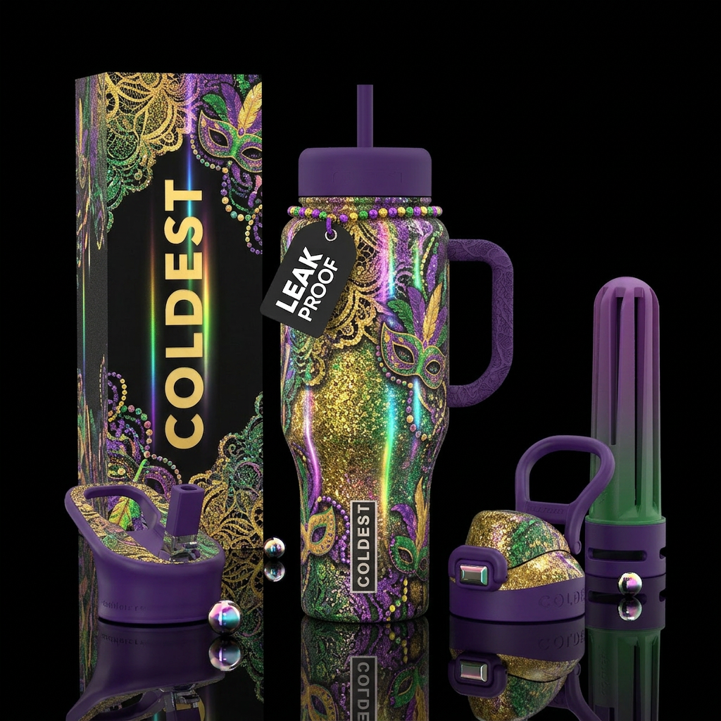Mardi Gras water bottle design
